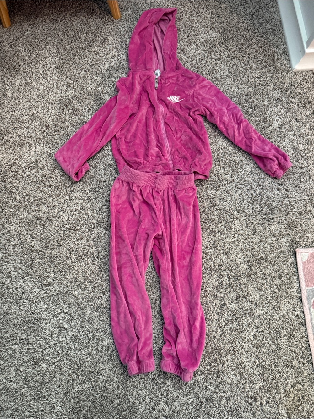 Nike Girls Magenta Velour Hoodie & Joggers Set